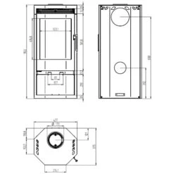 Kaminofen Justus Usedom 5 | 5,5 KW -Brunner Verkäufe Kaminofen Justus Usedom 5 Stahl Masszeichnung 900x900