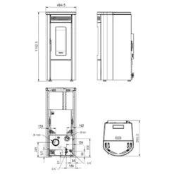Pelletofen La Nordica Extraflame Costanza Idro 17 KW Wasserführend -Brunner Verkäufe Pelletofen La Nordica Extraflame Costanza Idro wasserfuehrend zeichnung 900x900