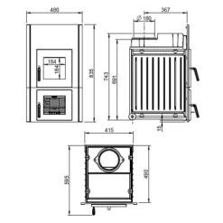 Kachelofeneinsatz Leda Rubin K20 9,5 KW -Brunner Verkäufe RUBIN K20 techn 900x900